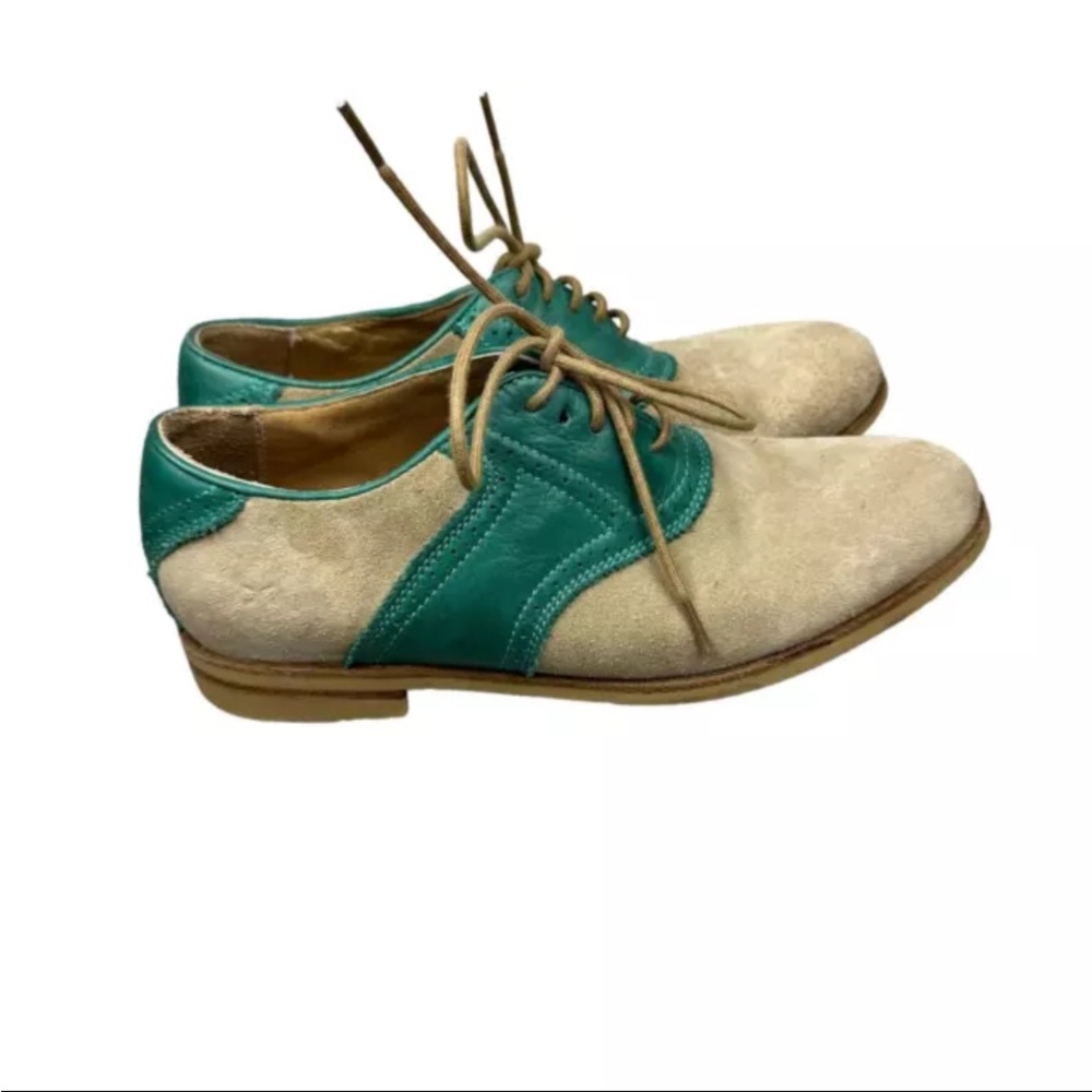 Frye Size 5.5 Womens John A Frye Two Tone Teal & Tan Suede Oxford Lace Up Shoes